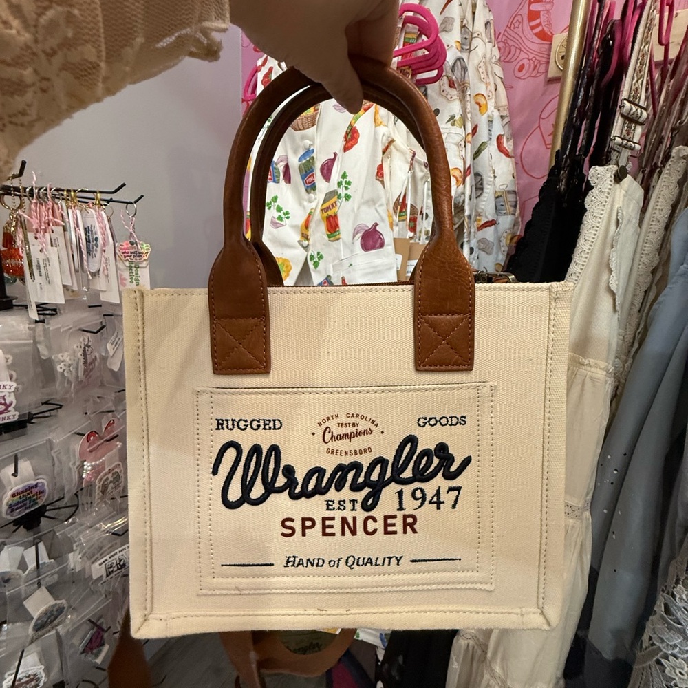 Wrangler Cream and Brown Canvas Tote Bag